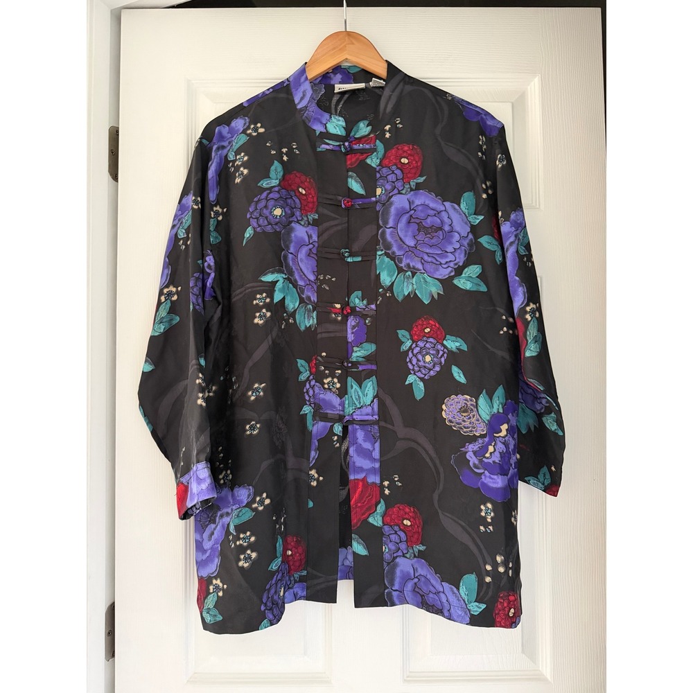 Vintage‎ Womens Silk Chico's Tunic Floral Pattern Chinese Frog Buttons